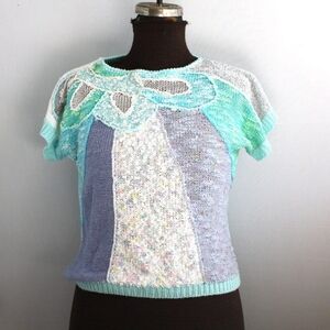 vintage 1980s Connexion au contraire Short sleeve knit Pretty mixed media unique